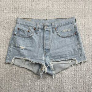 Y2K Levi's 501 Women Shorts W27 Light Blue Denim Cutoff Distressed Frayed Hem
